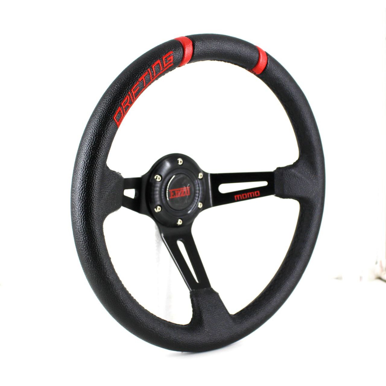 Enzo Drift Style Leather Steering Wheel - Red Stripes